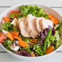The Jumper · Choice of style. Turkey, romaine lettuce, tomatoes, mushrooms, carrots, peppers and chickpea...
