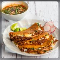 Tacos Birria · 3 Corn tortilla filled with steak,onions,cilantro,all marinated in a mexican salsa.Comes wit...