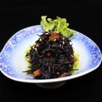 Hijiki · Black seaweed cooked with dashi soy sauce and topped with sesame. 