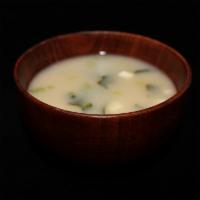 Miso Soup · Mixed miso soup in fish broth soup with tofu, seaweed and scallion. 