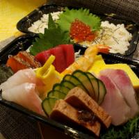Chirashi · Assorted sashimi with sushi rice.