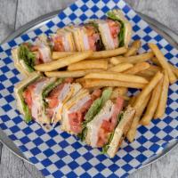 Turkey Club · Turkey, bacon, lettuce, tomato and mayo. Served with fries.