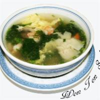 17. Won Ton Soup · Seasoned broth with filled wonton dumplings.