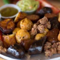 Picada  · Papa criolla, yuca, carne asda, pork, chorizo, morcilla, sweet plantain, arepa, chicharron, ...