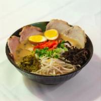 9. Kyushu Ramen · Tonkotsu soup base, thin straight noodles, BBQ or Chashu pork, flavored egg, bean sprouts, g...