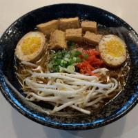 13. Tofu Ramen · Shoyu broth, normal wavy noodle, tofu, bean sprouts, flavored egg, pickled ginger, sesame se...