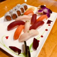 American Sushi Combo · 3pcs tuna, 3pcs salmon, 3 pcs yellowtail with spicy tuna roll