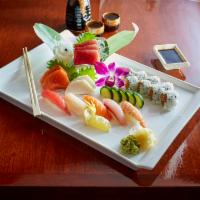 Sushi & Sashimi Combo · 5 pcs of chef’s choice nigiri, 9 pcs chef’ s choice sashimi with spicy tuna roll
