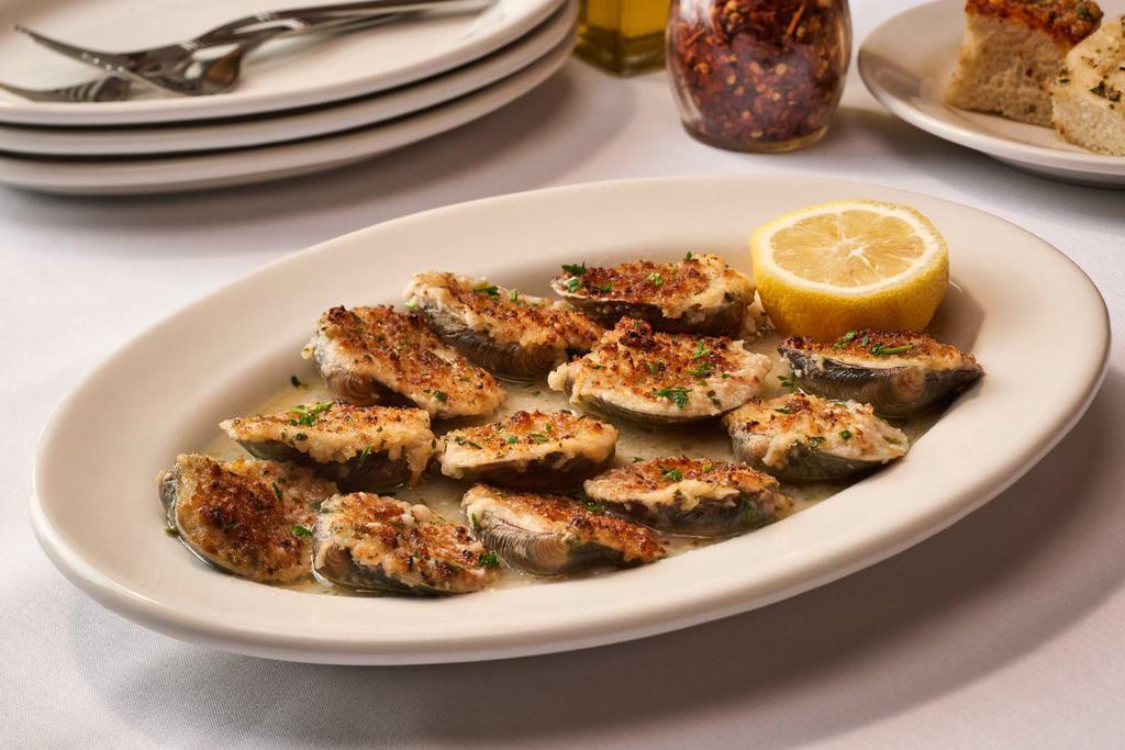 Baked Clams · Fresh Littleneck Clams Baked w/ Our Seasoned Breadcrumbs & Clam Broth