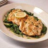 Chicken Scaloppine With Lemon And Butter · Thin Sliced Chicken Scaloppine Sautéed in a Lemon & Butter Sauce 