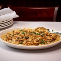 Pasta with Clam Sauce · Chopped Cherrystone Clams Cooked w/ a Red Sauce (Tomato, Garlic, Olive Oil, Fresh Herbs & Cl...