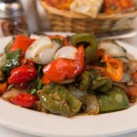 Peppers & Onions · Red, Green Peppers w/ Spanish Onions Sautéed w/ Garlic, Oil & Fresh Herbs