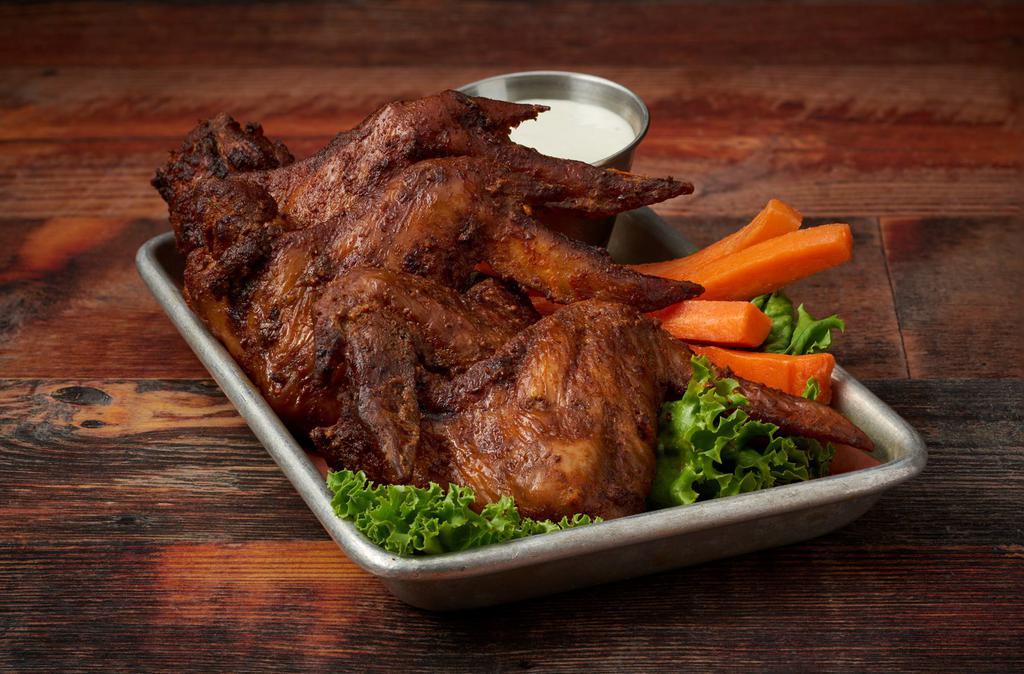 Smoked BBQ Chicken Wings (3pc) · Virgil’s Famous Smoked Whole Chicken Wings - Ranch Dressing Server On The Side

