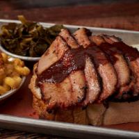 Texas Beef Brisket Plate · Slow Smoked, Sliced to Order & Finished with Virgil’s Barbecue Sauce - Served w/ Choice of T...