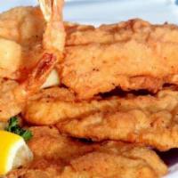 14. Two Piece Catfish and 2 Shrimps with Fries · 