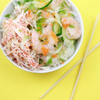 CITRUS SHRIMP · Wild Shrimp, sweet onion, scallions, cucumber, crab salad, masago, and with passion fruit sa...