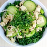 CHICKEN CHICKEN · Free-range Chicken breast, sweet onion, scallions, cucumber, edamame, cilantro, and with spi...