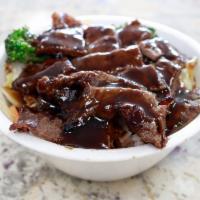 Beef Bowl · Beef topped with your choice of teriyaki sauce or hot garlic sauce and choice of rice, noodl...