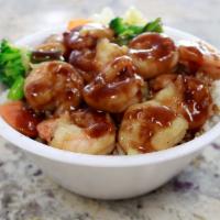 Shrimp Bowl · Shrimp topped with your choice of teriyaki sauce or hot garlic sauce along with your choice ...