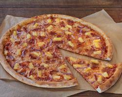 Hawaiian Bacon Pie · Flippin' Pizza sauce, 100% whole milk mozzarella, bacon, pineapple and red onions.