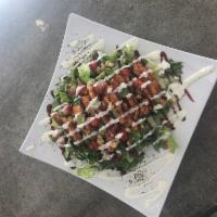 BBQ Chicken Salad · romaine lettuce | tomato | roasted red peppers | cilantro | bbq chicken | bbq sauce drizzle ...