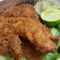 FRIED WHITING FISH · 2 SLICES OF FISH. SERVED WITH YOUR CHOICE OF SIDE. 