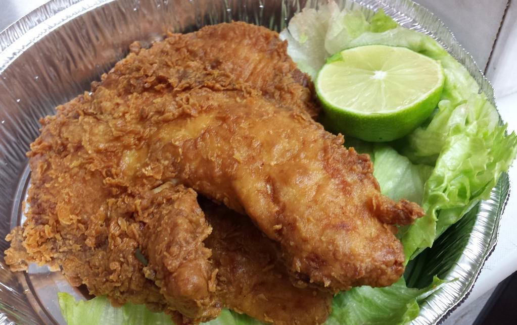 FRIED WHITING FISH · 2 SLICES OF FISH. SERVED WITH YOUR CHOICE OF SIDE. 