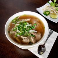 1. Pho Dac Biet · Combination pho. The everything sliced medium rare steak, well done flank, soft tendon, beef...