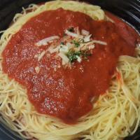 Side of Spaghetti/WITH garden side salad · Side of spaghetti with house-made marinara sauce/ WITH a small, fresh, garden side salad (le...