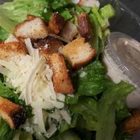 Traditional Caesar Salad · Romaine lettuce with house-made croutons, and fresh grated pecorino cheese with a side of cr...