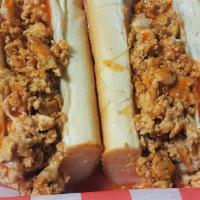 Buffalo Chicken Cheesesteak · Seasoned chicken steak with Buffalo sauce, chunky blue cheese and provolone cheese. Served o...
