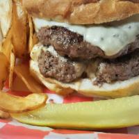 Double Cheeseburger · Two fresh (not frozen) 8 oz Angus burgers, your choice of melted cheese served on a kaiser b...