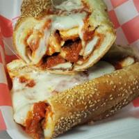 Chicken Cutlet Parmigiana Sandwich · Hand-breaded fresh chicken cutlet with marinara sauce and melted mozzarella cheese on long I...