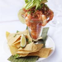 CEVICHE CAMPECHANA · Mexico City style seafood cocktail. Shrimp, crab meat & fish with citrus tomato sauce, onion...