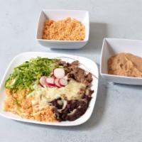 Burrito Bowl · Your choice of protein or veggies served with rice, black beans, lettuce, pico de gallo and ...