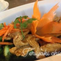 Teriyaki · Sweet teriyaki reduction sauce sided with sauteed with garlic, asparagus, broccoli and carro...