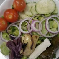Olympus Salad · Romaine, olives, artichokes, cucumbers, tomatoes & feta. Gluten-free.