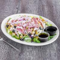  Chef Salad  · Lettuce, tomatoes, onions, green peppers, ham, salami, black and green olives, croutons and ...
