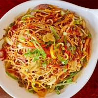 Vegetable Hakka Noodles · Soft noodles stir-fried with vegetables and Indo-Chinese spices.