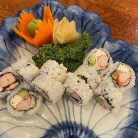Houston Texas Roll · Crab meat, cooked shrimp, lettuce, cucumber, scallions, cream cheese, and Japanese mayo