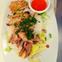 L-5. Ploy's Noodle Lunch Special · Vermicelli noodles topped with grilled pork or grilled chicken served with lettuce, crushed ...