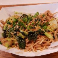 Veggie Noodles · Chinese Vegetables, pan fried noodles, crispy garlic.