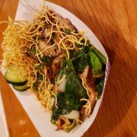 Spicy Crispy Noodles · Sichuan pepper spiked Shanghai noodles with chopped pork, Chinese vegetables, topped with cr...