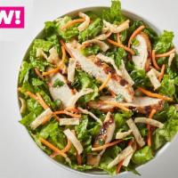 Thai Chicken Salad · Grilled chicken, carrots, sesame seeds, cilantro, scallions & wontons on a bed of romaine & ...