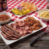 Gameday Pack · 1 1/2 lbs. of our premium smoked meat, 2 sides (1 pint each), and 4 slices of Texas toast. 