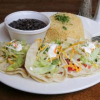 3 Tacos Combo · Corn tortillas stuffed with your choice of filling and served with rice and beans.