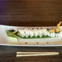 G9. Butterfly Roll · Shrimp tempura and avocado inside topped with spicy snow crab, and house special sauce.