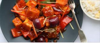 Chilly Paneer · Cottage paneer stir fry with onions and peppers in spicy sauce.