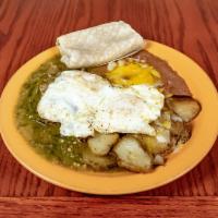 Nana Breakfast Special · Homemade green or red pork chili, served with two eggs any style, beans or potatoes, and you...
