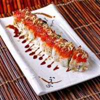 Hot Night Roll · Crunch roll outside ground spicy tuna, spicy mayo, and eel sauce.